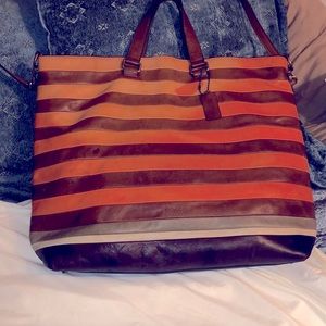 COACH LEATHER BLEECKER BAR STRIPE DAY TOTE